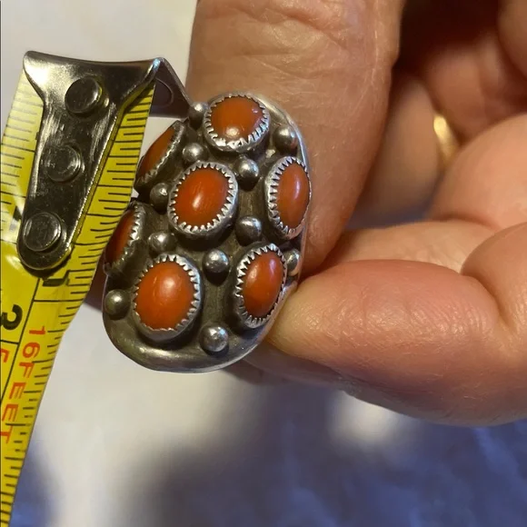 UNIQUE Native American Original Silver and Real Coral Ring. F. - Picture 4 of 8